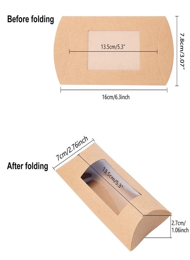 BENECREAT 30pcs 7.3x3x1 Inches Brown Kraft Paper Pillow Boxes with Clear Window, Candy Packaging Box Treat Box for Birthday Wedding Party - Image 2